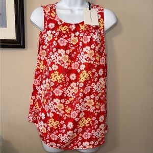 41 HawthornWomen V-Neck Sleeveless Floral Top, Red size medium
